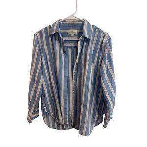 Trovata California Birds of Paradise Blue Striped Button Up Shirt Sz XS Cotton